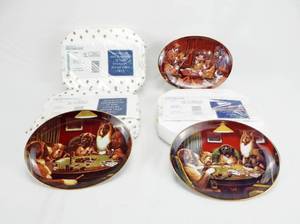 lot 47 image: Set of 3 Vintage Limited Edition Franklin Mint Heirloom Recommendation Coolidge Poker Dogs Porcelain Plates