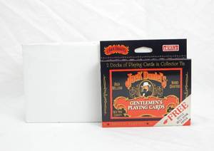 lot 168 image: Box of 12 Vintage 1997 Jack Daniels Gentlemens Tin and Two Deck Playing Card Sets