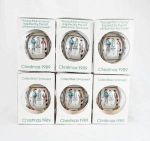 lot 205 image: Lot of 6 Vintage 1989 Limited Edition Norman Rockwell Young Mans Fancy Ornaments