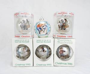 lot 206 image: Lot of 6 Vintage Assorted Limited Edition Norman Rockwell Christmas Ornaments