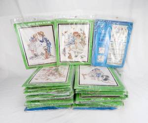 lot 224 image: Lot of Vintage Norman Rockwell Paragon Cross Stitch and Needle Craft Sequined Calendar Kits