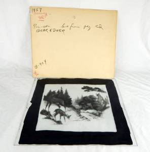 lot 32 image: Set of Vintage 1959 Fred Sweney Bear and Deer Glass Color Separation Plates