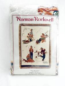 lot 37 image: Vintage Crown Crafts Inc. Norman Rockwell Four Seasons Triple Woven Blanket