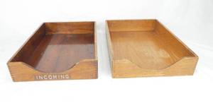 lot 21 image: Set of 2 Vintage Mid Century Weis Legal Size Wood Letter Trays