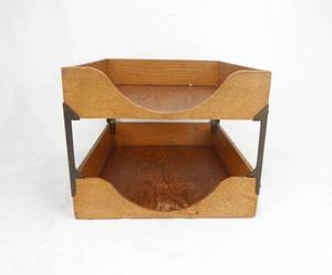 lot 22 image: Vintage Mid Century Two Tier Wood Letter Tray