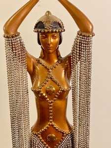 lot 1 image: Erte Emerald Vase Chalk & Vermillion & Seven Arts Bronze Sculpture