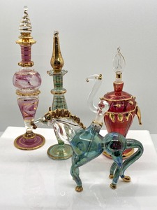 lot 171 image: Four Art Glass Style Perfume Bottles including Two Animal Figurines