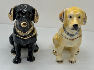 lot 264 image: Two Bejeweled Labrador Retriever Trinket Boxes