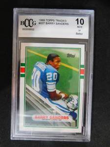 lot 3 image: BCCG 10 1989 Topps Traded Barry Sanders Rookie Card #83T