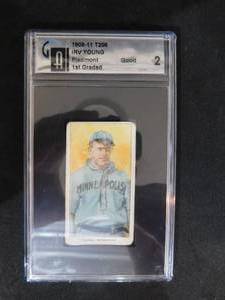 lot 4 image: GAI 2 1909-11 T206 Piedmont Irv Young Minneapolis Millers RARE