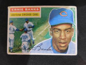 lot 45 image: 1956 Topps Ernie Banks #15 Chicago Cubs HOFer LK