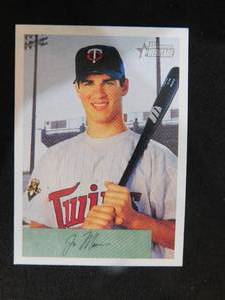 lot 91 image: 2002 Bowman Heritage Joe Mauer Rookie Card #238 LK