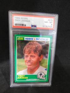 lot 172 image: PSA 8 1989 Score Troy Aikman Rookie Card #270 HOFer LK