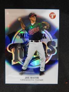lot 190 image: 2002 Topps Pristine Refractor Joe Mauer Rookie Card #151 Serial #13451999 LK