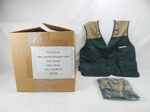 Case of 55 Gander Mountain Adult XL Extra Large Green and Gold Fishing Hunting Vests