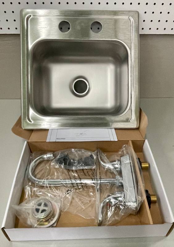 lot 6 image: Glacier Bay All-in-One Drop-In Stainless Steel 33 in. Double Bowl Kitchen Sink w Faucet
