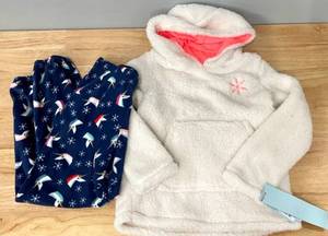 lot 98 image: CAT & JACK Unicorn Hooded Soft Fleece PAJAMA SET Girls Size S