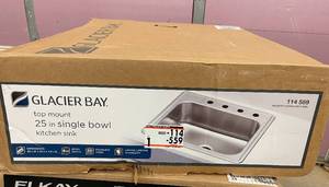 lot 10 image: Glacier Bay Drop in Stainless Steel 25 4-Hole Single Bowl Kitchen Sink-Dented