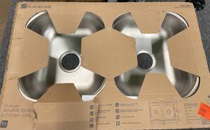 lot 5 image: Glacier Bay&nbspDrop-In Stainless Steel 33 in. 4-Hole Double Bowl Kitchen Sink-DENTED