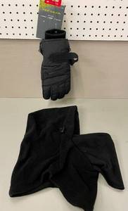 lot 63 image: Tek Gear Warm Microfleece Black Gloves and Hooded Gaiter