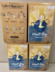 lot 68 image: Lot of 4 Fallout 4 Vault Boy Endurance BobbleHead Figures.