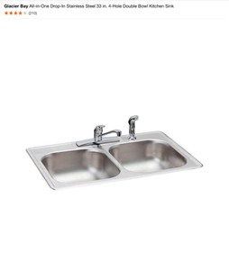 Glacier Bay All-in-One Drop-In Stainless Steel 33 in. 4-Hole Double Bowl Kitchen Sink &. Elkay Avenue Drop-inUndermount Stainless Steel 33 in. Single Bowl Kitchen Sink with Bottom Grid. See Pictures