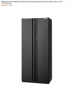 Husky Heavy Duty Welded 20-Gauge Steel Freestanding Garage Cabinet in Black (36 in. W x 81 in. H x 24 in. D). See Pictures