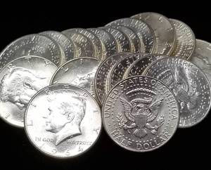 BU ROLL OF 1964 SILVER KENNEDY HALF DOLLARS 20 COINS