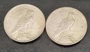 2 PEACE SILVER DOLLARS 1922 1922-S