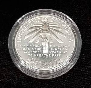 1986-S PROOF US SILVER DOLLAR COMMEMORATIVE ELLIS ISLAND IN AIRTITE