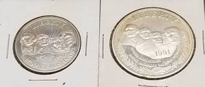 1991-S SILVER DOLLAR & CLAD HALF DOLLAR MT RUSHMORE COMMEMORATIVE