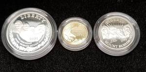 1991 US MOUNT RUSHMORE ANNIVERSARY GOLD & SILVER SET .24 TROY OZ GOLD
