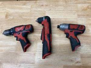 MILWAUKEE M12- 12 Hammer DrillDriver, 38 Right Angle Drill and 14 Hex Impact Driver (Tool Only)