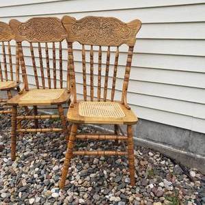 lot 34 image: Four Pressed Back Dining Chairs