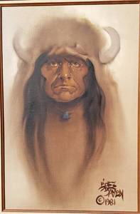 lot 7 image: Iconic American Portrait by Lisandro Lopez Baylon (Buffalo Headdress)