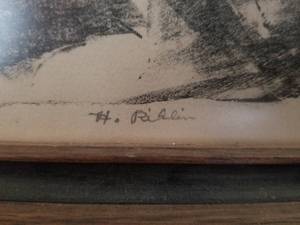 lot 93 image: Striking Fine Art Charcoal Print- Saving Apples