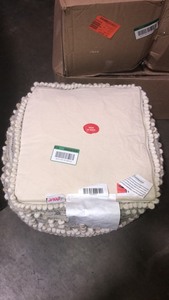 lot 12 image: Noble house Bonita white and beige cube pouf ottoman