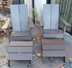 lot 1101 image: Wonderful Outdoor Set (2) Outdoor Wooden Chairs w Footrests