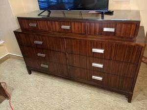 lot 13 image: Elegant 6-Drawer Dresser with 3-Drawer Upper Cabinets