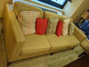 lot 18 image: Beautiful Gold Sofa with Matching Pillows