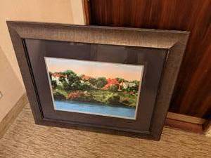 lot 32 image: Unique Framed Artwork Depicting a Lakeside View