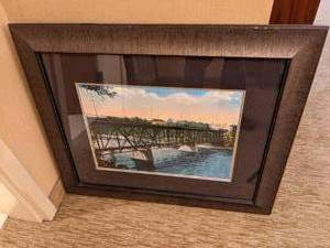 lot 34 image: Framed Art Depicting Train and Bridge Over Water