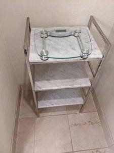 lot 35 image: Bathroom 3-Tier Marble Shelving and Scale
