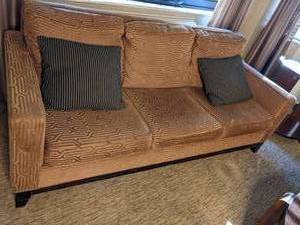 lot 56 image: Beautiful Mocha Colored Sofa with Geometric Pattern