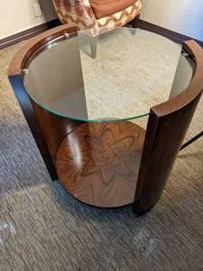 lot 60 image: Stunning Round Glass Top Side Table