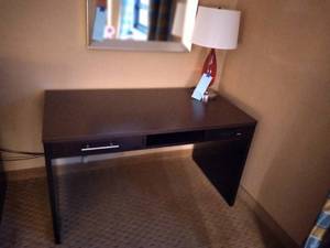 lot 774 image: Contemporary Office Lot Desk & Red Teardrop Lamp