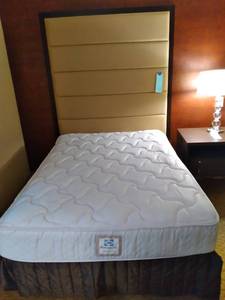 lot 788 image: Full Sized Padded Headboard, Mattress and Frame