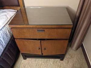 lot 73 image: Glass Topped Nightstand with One Drawer and Bottom Cabinet