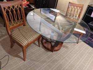 lot 88 image: Stunning Glass Round Table and (2) Chairs