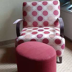 lot 586 image: Fanciful Polka Dot Chair & Ottoman